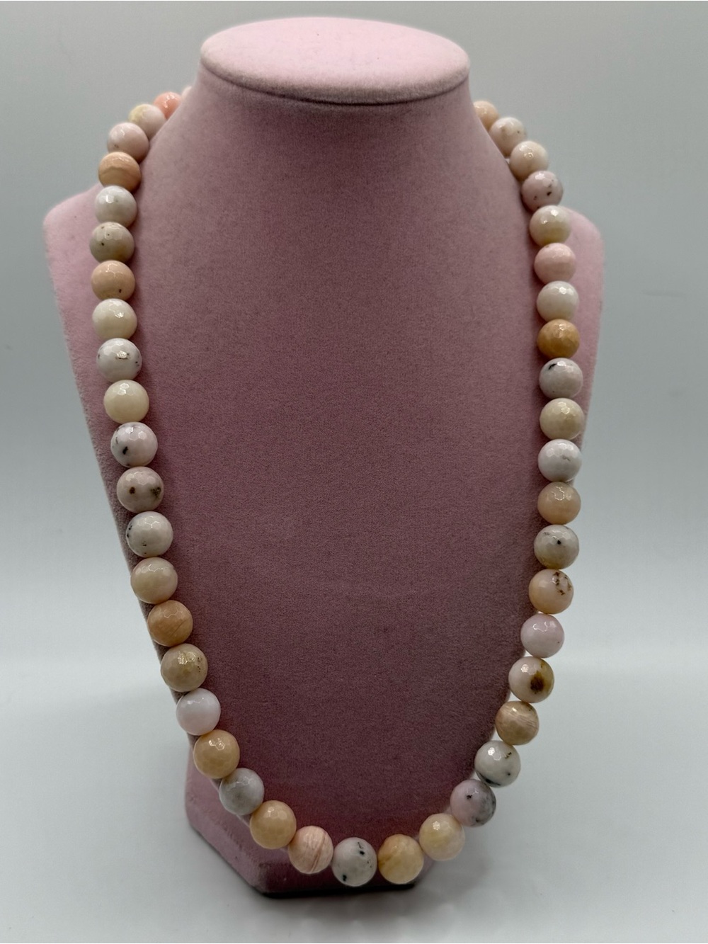 11mm OG INDIA sterling silver large Pink Opal  Beaded Necklace